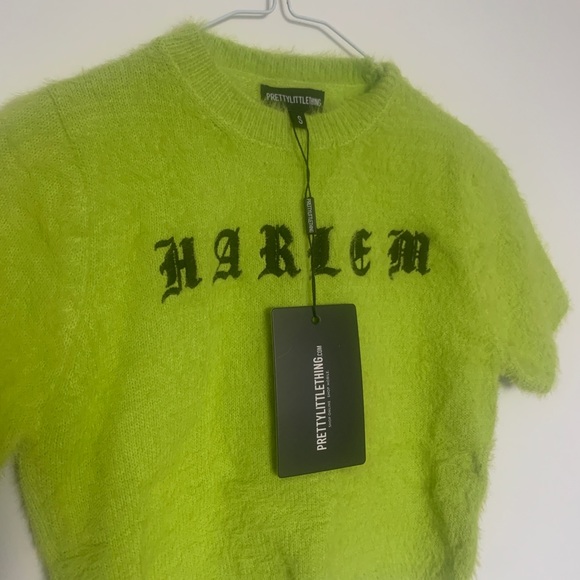 Lime Green “Harlem” fluffy knitted crop top - Picture 2 of 3